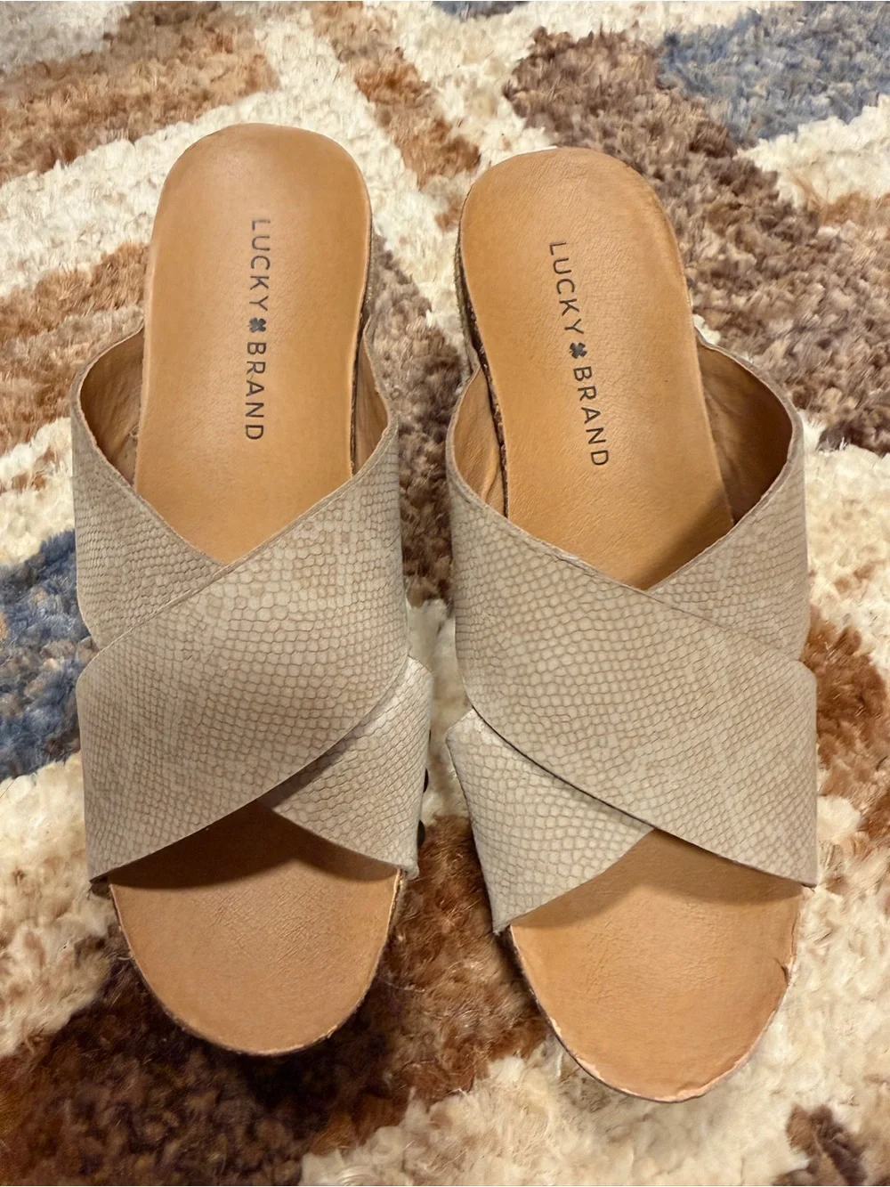 Lucky Brand Taupe Crisscross Espadrille Wedge Sandals